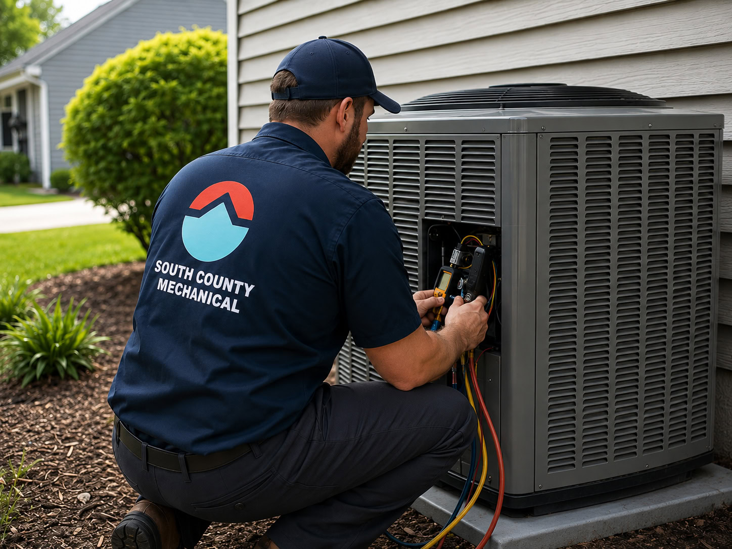 South County Mechanical technician servicing an air conditioning unit